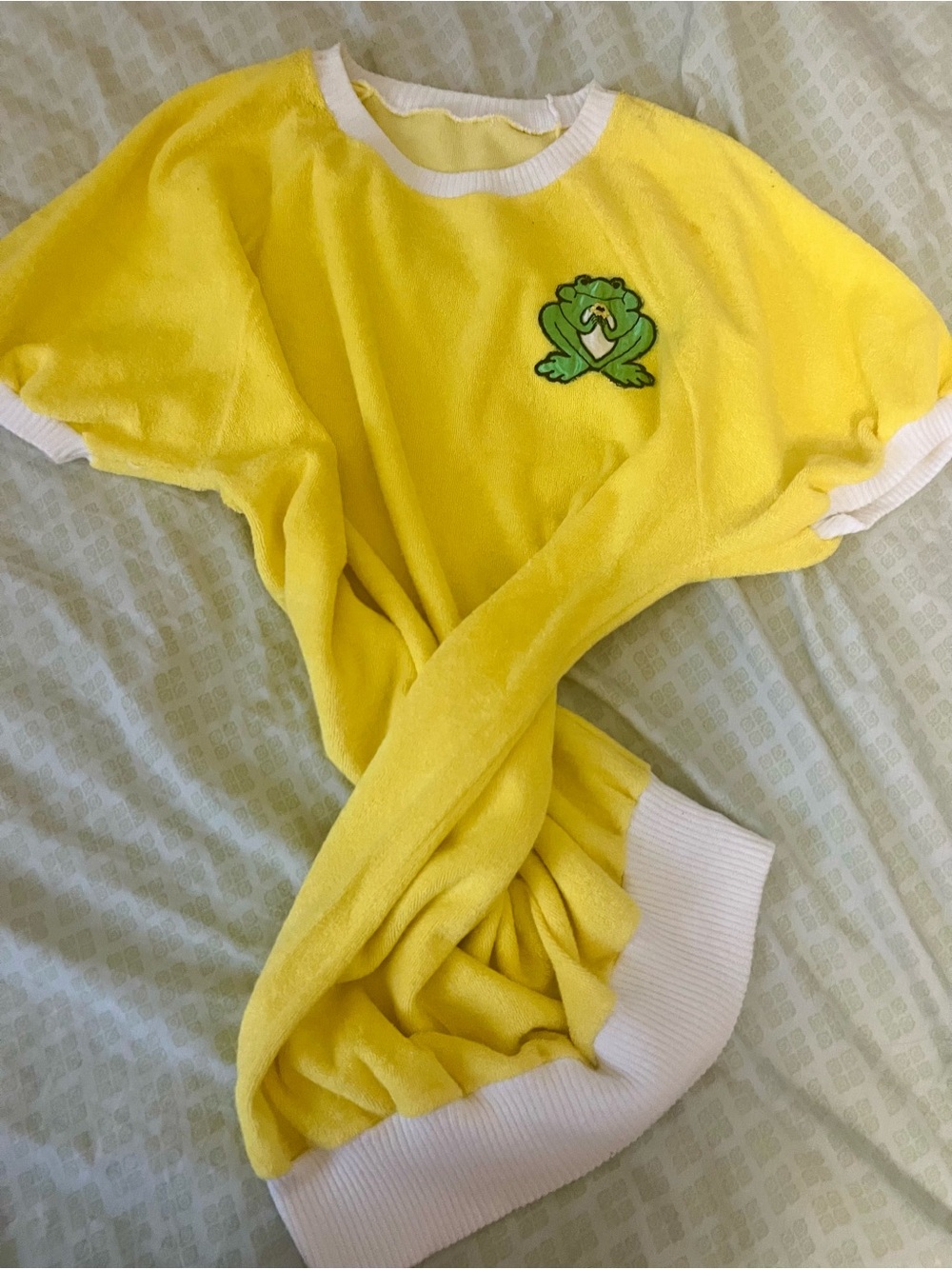 Vintage Terry Cloth Ringer Tee W Frog Patch & White Trim